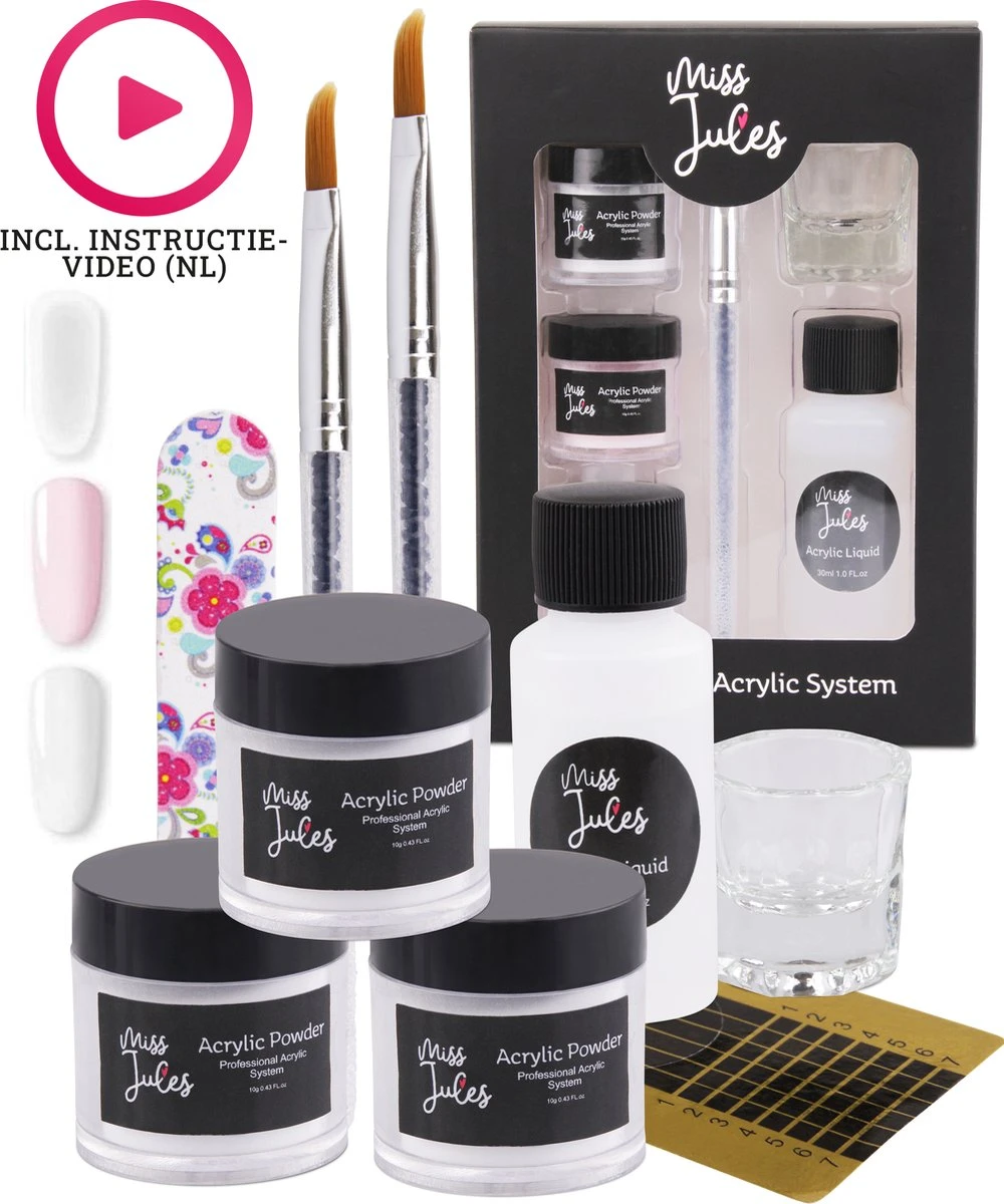 Miss Jules - Acryl Nagels Starterspakket - Wit, Roze & Transparant - Professionele Kunstnagels 1 Miss Jules - Acryl Nagels Starterspakket - Wit, Roze & Transparant - Professionele Kunstnagels