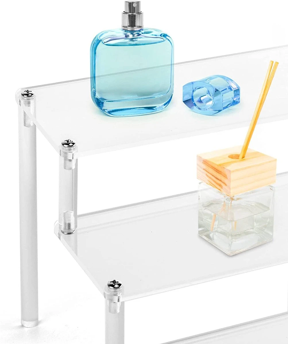 QWORK 3-laags Acryl Displaystandaard, Transparant Acryl Display Riser Plank Voor Figuren, Sieraden, Cupcake, Lippenstift, Nagellak, Kruiden, 30x21x15cm 5 QWORK 3-laags Acryl Displaystandaard, Transparant Acryl Display Riser Plank Voor Figuren, Sieraden, Cupcake, Lippenstift, Nagellak, Kruiden, 30x21x15cm - Afbeelding 5