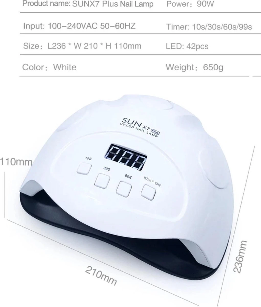 Nageldroger- 90 Watt LED UV Inclusief Manicure- Pedicure Set - Professioneel - Nagel Lamp LED - Professionele Nageldroger - Ledlamp - Gel Nagellak - Gelpolish - Gel Nagels - Builder Gel - Acryl 8 Nageldroger- 90 Watt LED UV Inclusief Manicure- Pedicure Set - Professioneel - Nagel Lamp LED - Professionele Nageldroger - Ledlamp - Gel Nagellak - Gelpolish - Gel Nagels - Builder Gel - Acryl - Afbeelding 8