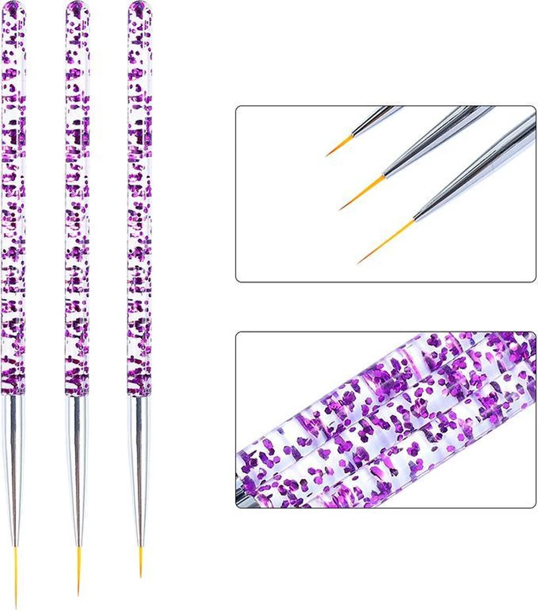 GUAPÀ - Nail Art Penselen Set Paars - 3 Stuks - High Quality Gel & Nail Art Brush 4 GUAPÀ - Nail Art Penselen Set Paars - 3 Stuks - High Quality Gel & Nail Art Brush - Afbeelding 4