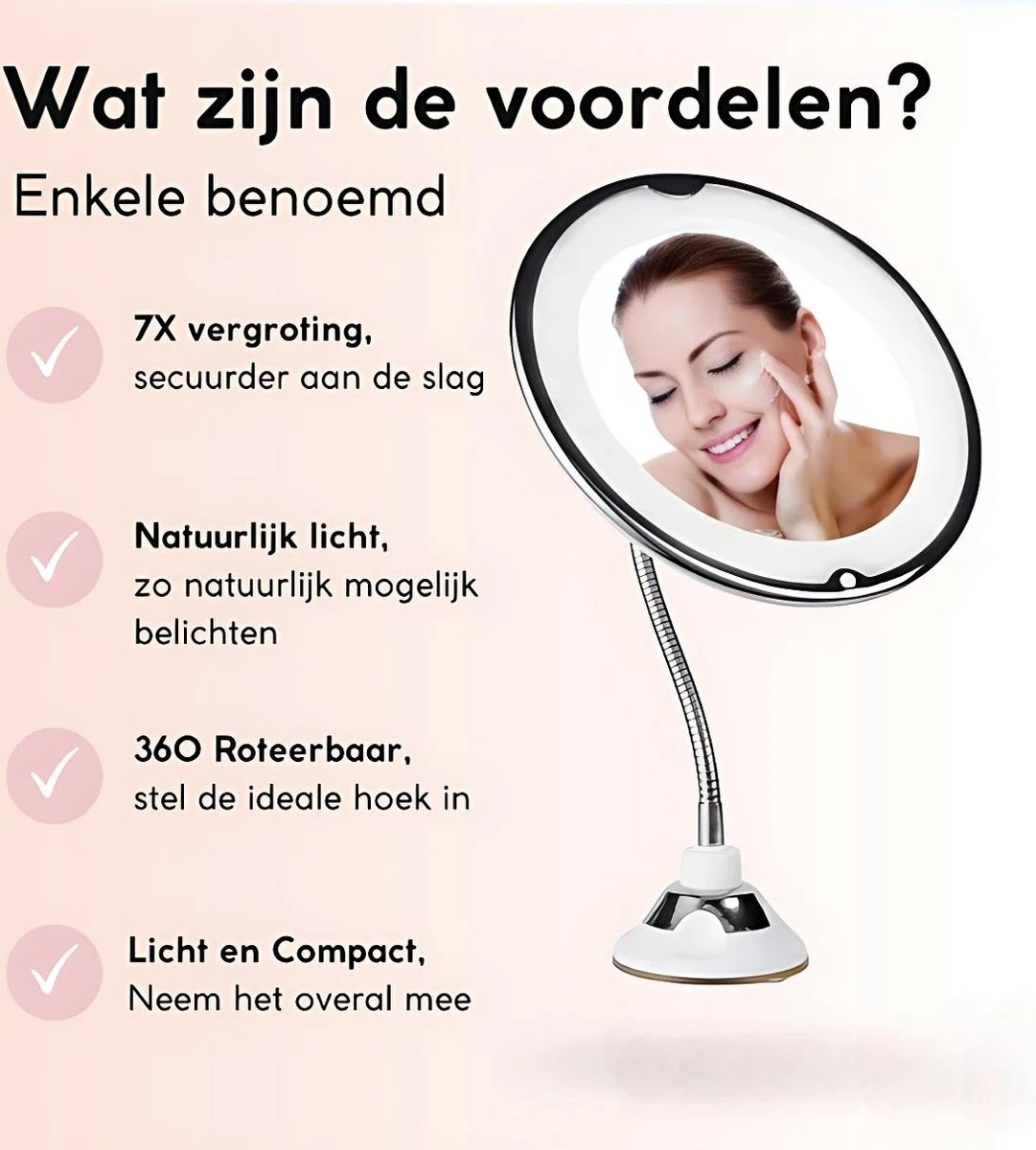 Make-Up Spiegel - 7X Vergroting - LED Licht - Make Up Spiegel Met Verlichting - Vergrootspiegel Met Zuignap - Exclusief Baterijen(Niet Ingegrepen 3AAA)3AAA 2 Make-Up Spiegel - 7X Vergroting - LED Licht - Make Up Spiegel Met Verlichting - Vergrootspiegel Met Zuignap - Exclusief Baterijen(Niet Ingegrepen 3AAA)3AAA - Afbeelding 2