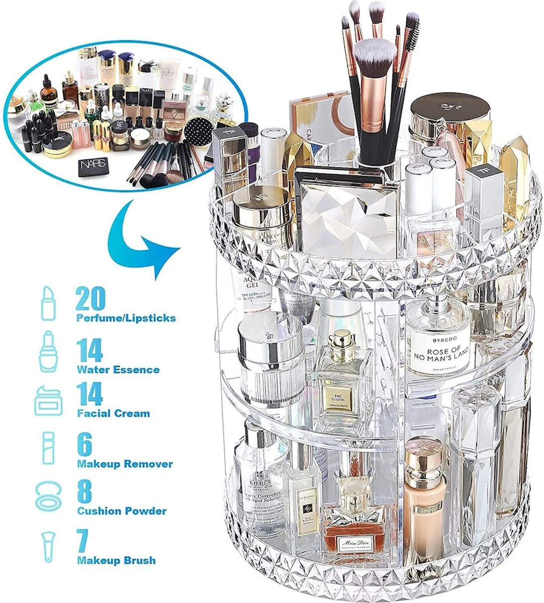 Merkloos Decopatent® Make Up Organizer - 360 Graden Draaibaar - Staande Makeup Organizer Transparant - Cosmetica - Lippenstift - Nagellak - Brushes - Kwasten - Oorbellen Etc 9 Merkloos Decopatent® Make Up Organizer - 360 Graden Draaibaar - Staande Makeup Organizer Transparant - Cosmetica - Lippenstift - Nagellak - Brushes - Kwasten - Oorbellen Etc - Afbeelding 9