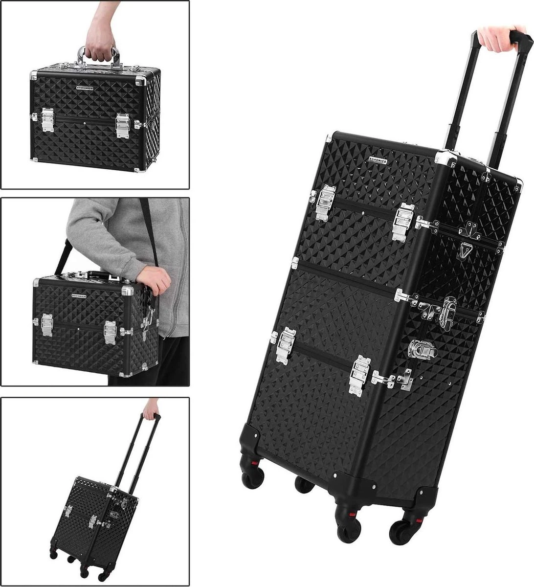 Merkloos Trolley, Make-up Koffer, Cosmetische Koffer, Voor Nageldesign, Make-up Organizer, Koffer Met Draagtas, Zwart JHZ04B 2 Merkloos Trolley, Make-up Koffer, Cosmetische Koffer, Voor Nageldesign, Make-up Organizer, Koffer Met Draagtas, Zwart JHZ04B - Afbeelding 2