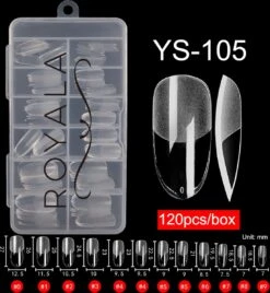 Royala 105 - Oval Long Half Frosted - Full Cover - Nageltips - Nepnagels - Plaknagels - In Assortimentsbox - 120 Stuks 12 Maten - Voor Gellak Acrylnagellak En PolyGel Nagels - Royala Frosted Tips Line