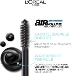 L’Oréal Paris Air Mega Volume Mascara - 01 Black Waterproof - Mega Volume Mascara - 9.4 Ml -Cosmetica Winkel 1117x1200
