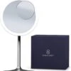 Make-up Spiegel Van Sanicraft® - USB Oplaadbaar - 360 Graden Draaibaar - Make Up Spiegel Met LED Verlichting - Afneembaar 10x Vergroting Spiegeltje - Diameter 17cm