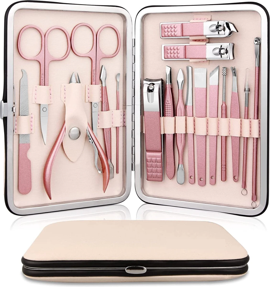 Luxe 18-delige Manicure Set - Manicure Pedicure Set- Nagelverzorging- Met Opbergetui 1 Luxe 18-delige Manicure Set - Manicure Pedicure Set- Nagelverzorging- Met Opbergetui
