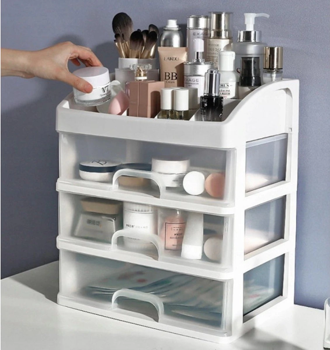 Without Lemon - Make Up Organizer - Opbergdoos Met 3 Lades - Cosmetica - Beauty - Sieraden - Opbergvakken - Cadeau Tip - Wit 2 Without Lemon - Make Up Organizer - Opbergdoos Met 3 Lades - Cosmetica - Beauty - Sieraden - Opbergvakken - Cadeau Tip - Wit - Afbeelding 2