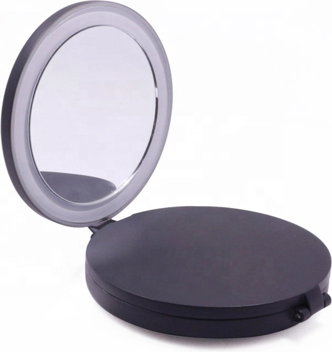 UNIQ Drievoudige Compacte Reisspiegel Met LED (vergroting 5x En 10x) - Make Up Spiegel Met Verlichting - Zwart 7 UNIQ Drievoudige Compacte Reisspiegel Met LED (vergroting 5x En 10x) - Make Up Spiegel Met Verlichting - Zwart - Afbeelding 7