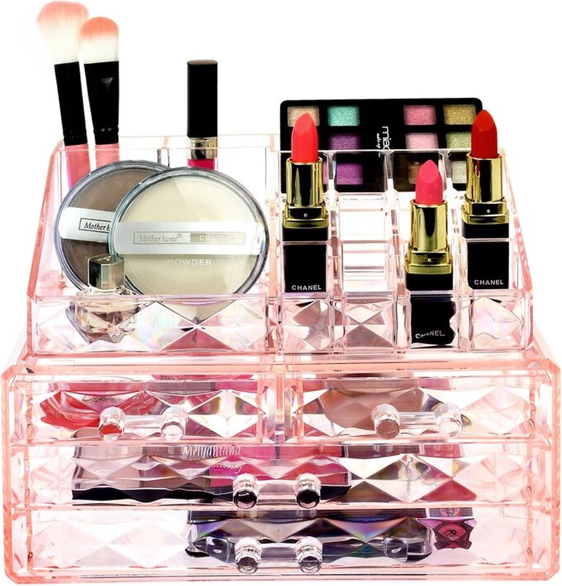 A&K 2in1 Make-up Organizer - 4 Lades Cosmetica Opbergdoos - Kaptafel - Roze 1 A&K 2in1 Make-up Organizer - 4 Lades Cosmetica Opbergdoos - Kaptafel - Roze