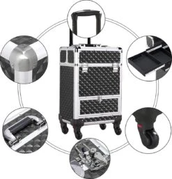 Monkey's Aluminium Kapperskoffer - Zwart - Beauty Case - Cosmeticakoffer - Make-upkoffer - Trolley - 360 Graden Wielen - 34 X 24 X 55.5 Cm -Cosmetica Winkel 1155x1200 10