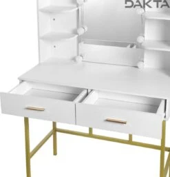 Dakta ® Luxe Make-Up Tafel Met Spiegel Met Verlichting | 2 Lades | Wit En Goud | Kaptafel -Cosmetica Winkel 1155x1200 6