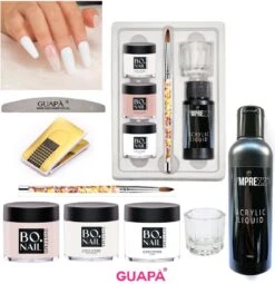GUAPÀ® Acryl Starterspakket Pink Clear White | Acryl Poeder | Acrylic Liquid | Acryl Penselen | Dappendish | Acryl Nagels | Professionele Kwaliteit | Nepnagels