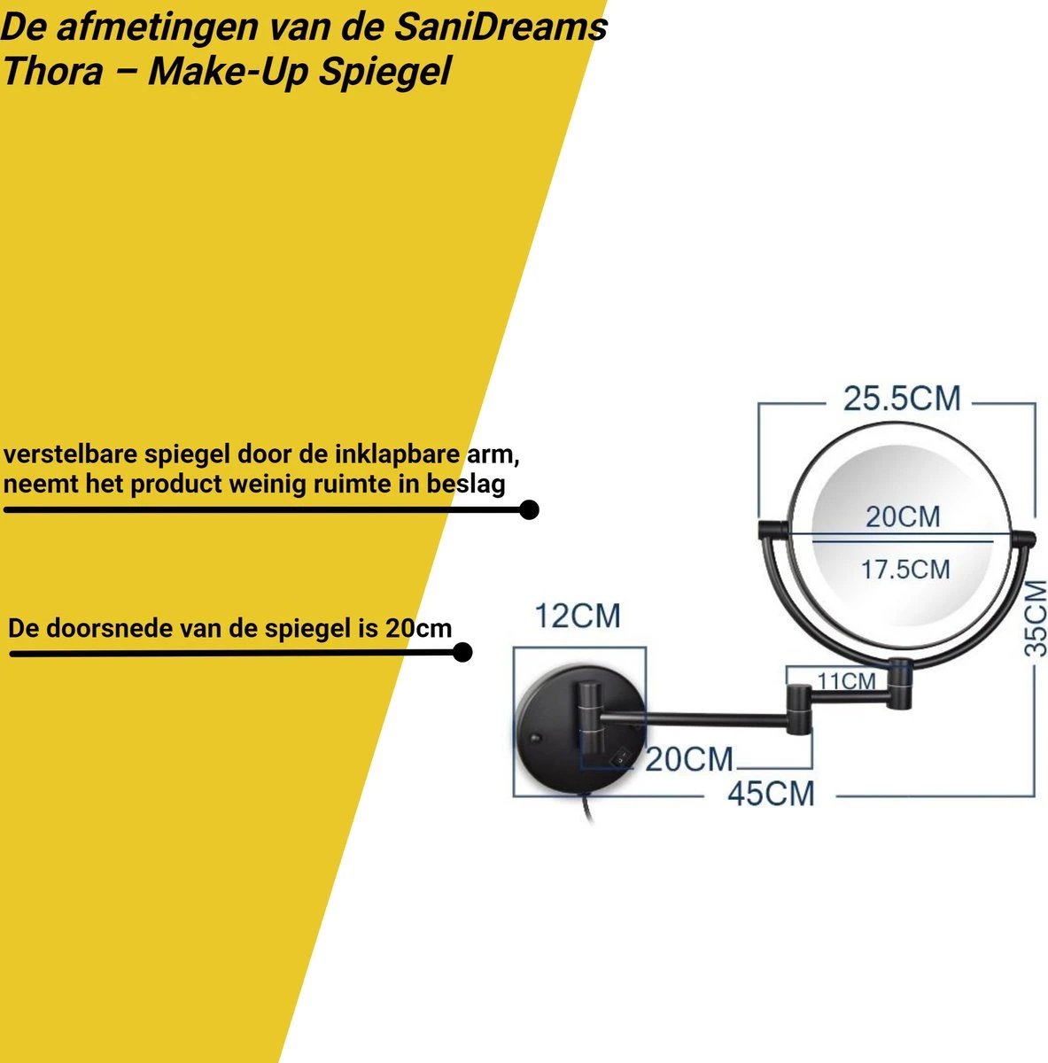 SaniDreams Thora - Make-up Spiegel-rond-zwart-10x Vergroot 2 SaniDreams Thora - Make-up Spiegel-rond-zwart-10x Vergroot - Afbeelding 2
