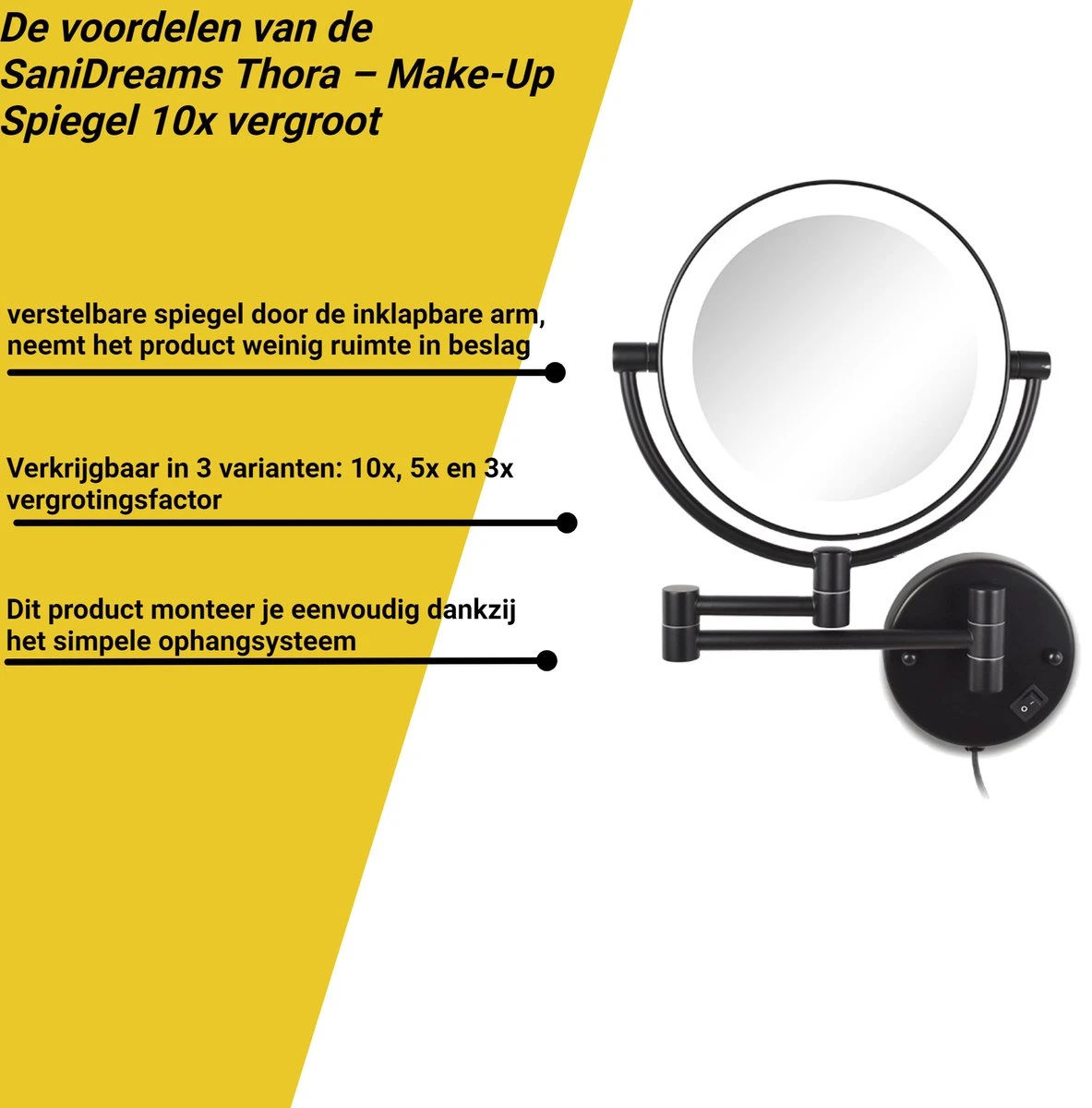 SaniDreams Thora - Make-up Spiegel-rond-zwart-10x Vergroot 7 SaniDreams Thora - Make-up Spiegel-rond-zwart-10x Vergroot - Afbeelding 7