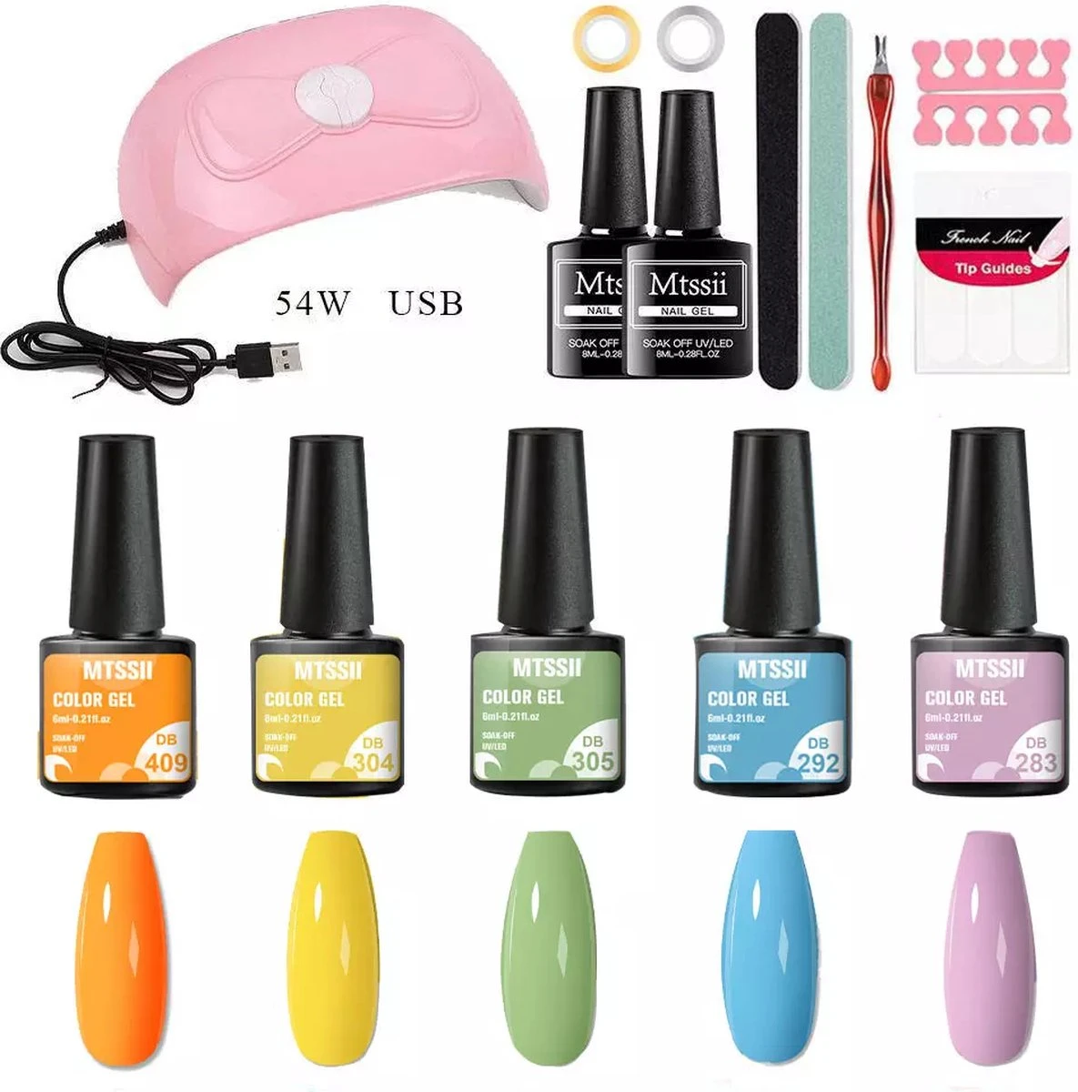 Mtssii - Gelnagel Kit - 5 ZOMER KLEUREN Gellak - Blauw, Groen, Oranje/nude, Geel En Lila- Starterkit - Manicure Set - 54 Watt UV Lamp - Gel Nagels 1 Mtssii - Gelnagel Kit - 5 ZOMER KLEUREN Gellak - Blauw, Groen, Oranje/nude, Geel En Lila- Starterkit - Manicure Set - 54 Watt UV Lamp - Gel Nagels