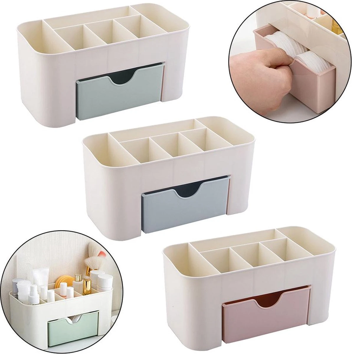 IBright Make-Up Organizer Met Lade - Cosmetica Opbergdoos - Bureau Organizer - Blauw 4 IBright Make-Up Organizer Met Lade - Cosmetica Opbergdoos - Bureau Organizer - Blauw - Afbeelding 4