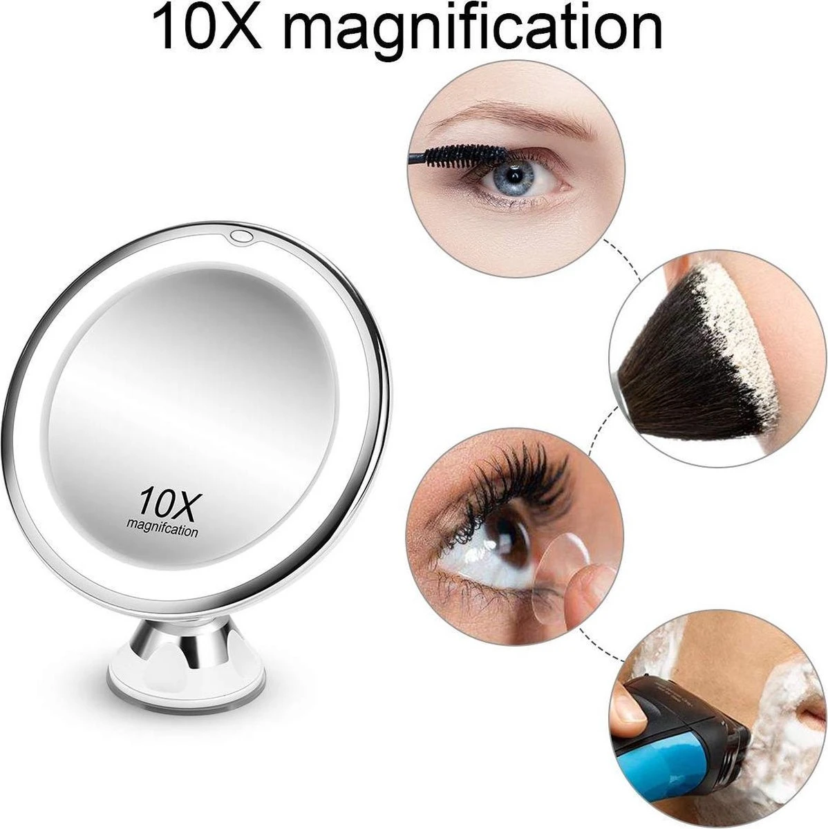 Merkloos Make-Up Spiegel Met Led Verlichting En Zuignap - 360° Verstelbaar 10x Vergroot 6 Merkloos Make-Up Spiegel Met Led Verlichting En Zuignap - 360° Verstelbaar 10x Vergroot - Afbeelding 6