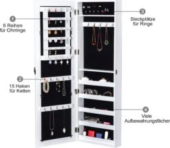 HOMCOM 2-in-1 Sieradenkast Wandspiegel Spiegelkast Sieraden Ladekast Spiegel 833-102WT -Cosmetica Winkel 1200x1049 6