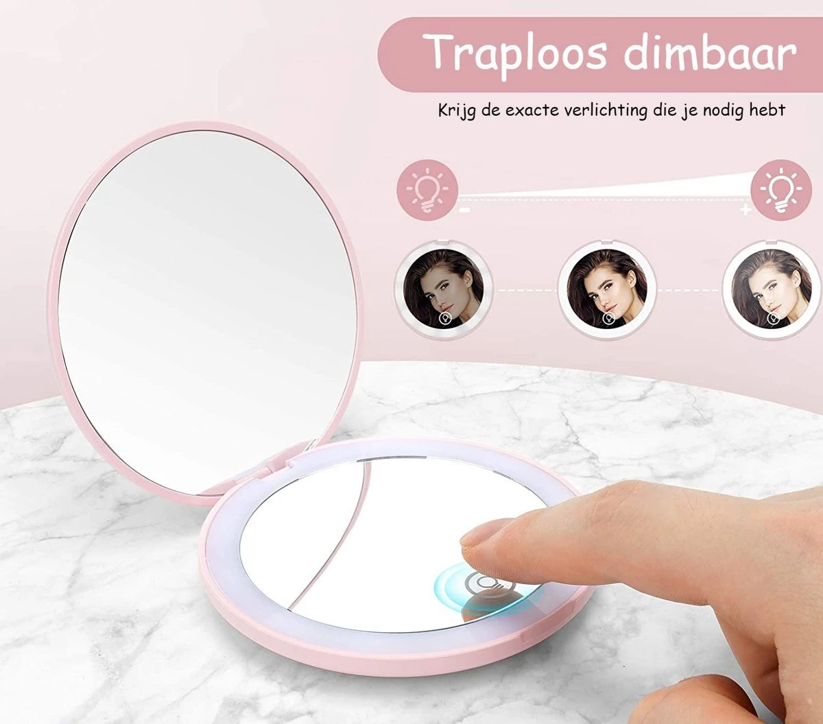 Led-verlichte Oplaadbare Compacte Make-up Spiegel Rond |1 X 2 X Vergroting | Make-upspiegel | Zakspiegel | Handspiegel | Reisspiegel | Dimbaar|als Cadeau | USB-lader | Rond | Zwart 4 Led-verlichte Oplaadbare Compacte Make-up Spiegel Rond |1 X 2 X Vergroting | Make-upspiegel | Zakspiegel | Handspiegel | Reisspiegel | Dimbaar|als Cadeau | USB-lader | Rond | Zwart - Afbeelding 4