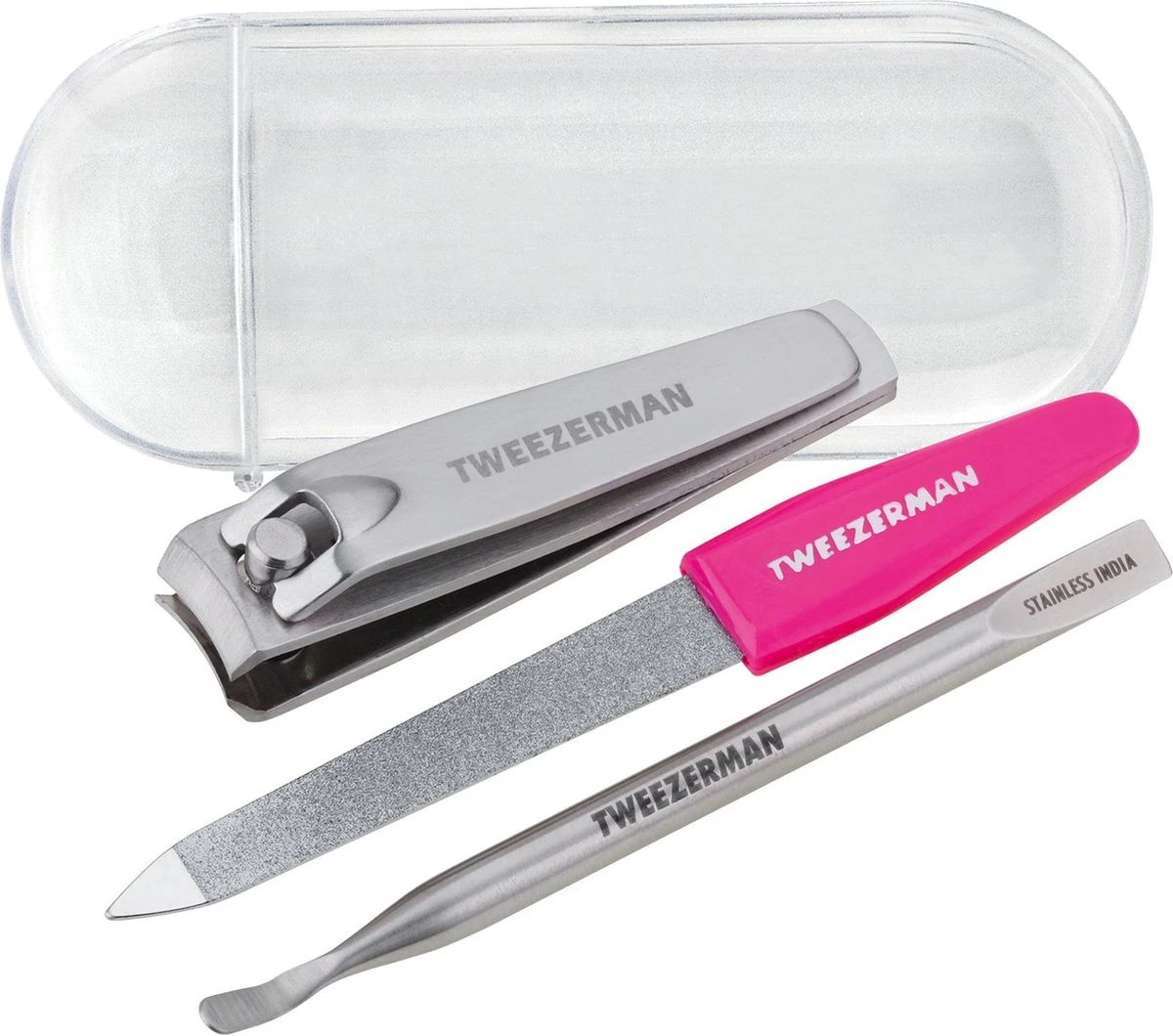 Tweezerman Mini Nagelset - RVS - Manicureset Met Nagelvijl, Nagelknipper, Bokkenpoot En Nagelriemknipper - Roze 2 Tweezerman Mini Nagelset - RVS - Manicureset Met Nagelvijl, Nagelknipper, Bokkenpoot En Nagelriemknipper - Roze - Afbeelding 2