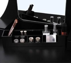 Merkloos Kaptafel, Kaptafel Met Grote Spiegel Zonder Frame, Toilettafel, Kaptafel, Voor Make-up, Gewatteerde Kruk, 5 Laden, Verplaatsbare Opbergdoos, Zwart RDT25BK -Cosmetica Winkel 1200x1064 12