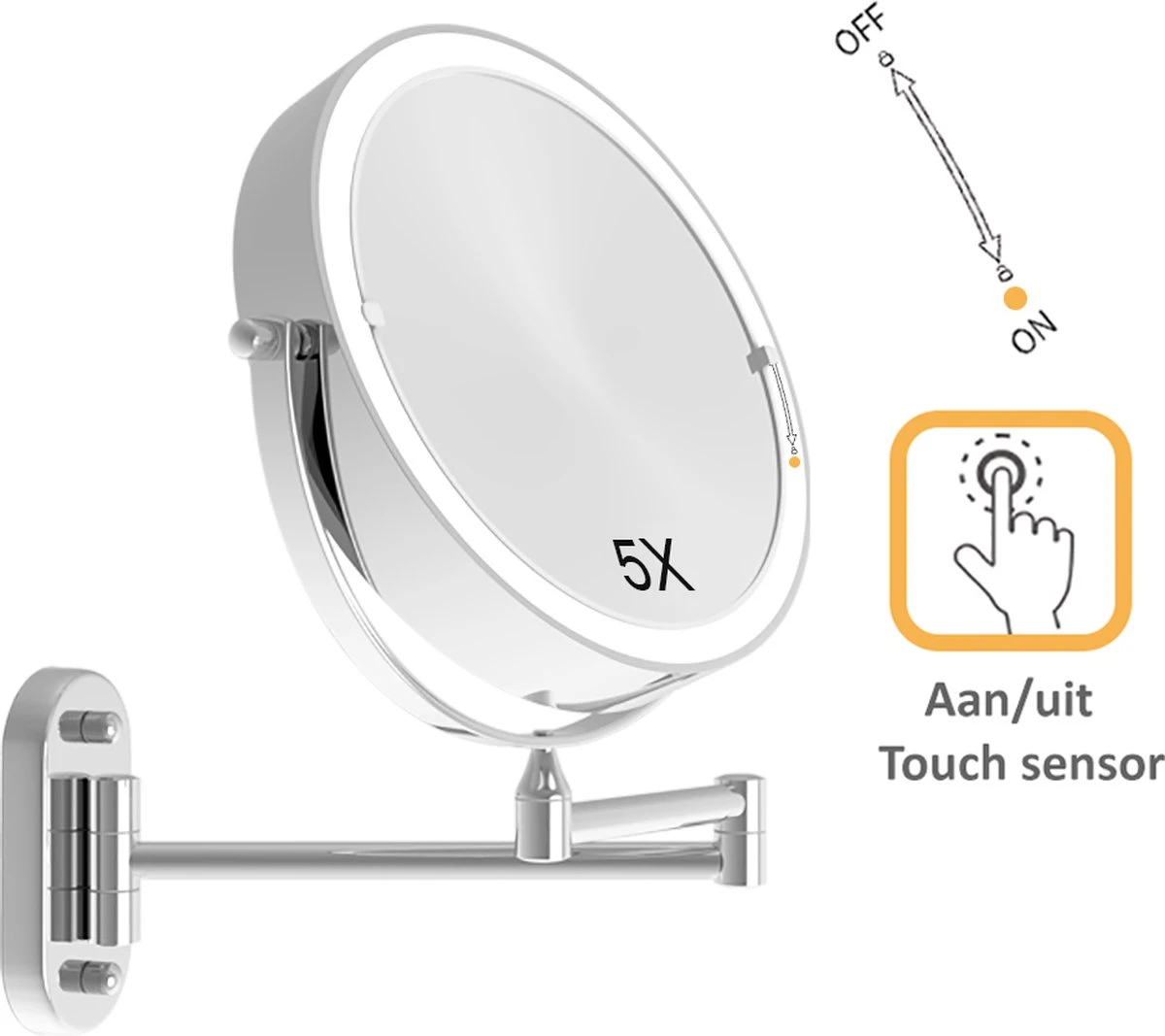 360° Draaibaar LED Scheerspiegel Met 5X Vergroting - 3 Lichtstanden - Dimstanden - Badkamerspiegel Met Natuurlijk Licht - Make-up Spiegel - Draadloos - Werkt Op Batterijen 2 360° Draaibaar LED Scheerspiegel Met 5X Vergroting - 3 Lichtstanden - Dimstanden - Badkamerspiegel Met Natuurlijk Licht - Make-up Spiegel - Draadloos - Werkt Op Batterijen - Afbeelding 2