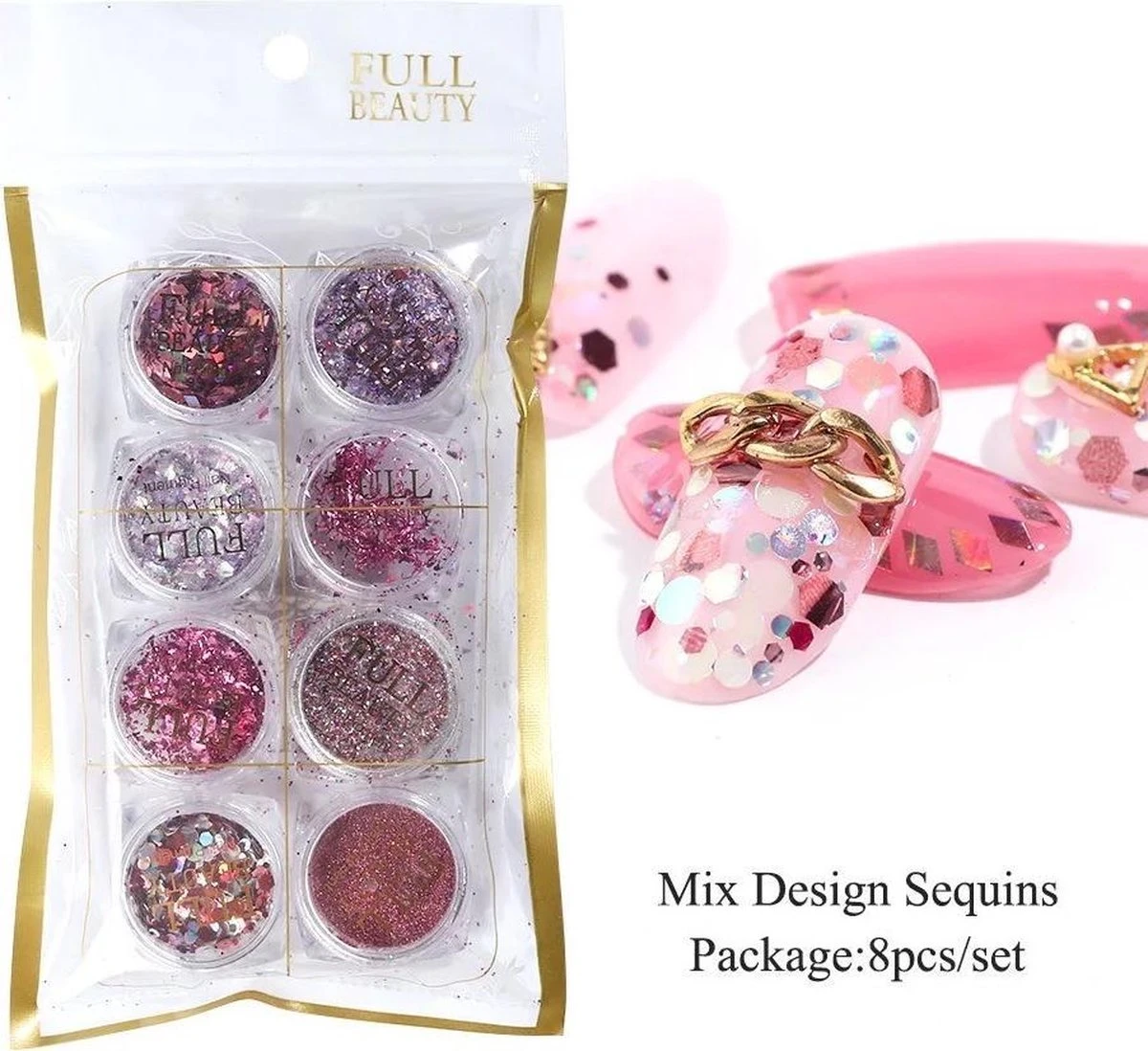 Glitter Poeder Nail Art Set - 8 Stuks - Rosé / Zilver / Roze / Glinster - Nagel Decoratie Strass 2 Glitter Poeder Nail Art Set - 8 Stuks - Rosé / Zilver / Roze / Glinster - Nagel Decoratie Strass - Afbeelding 2