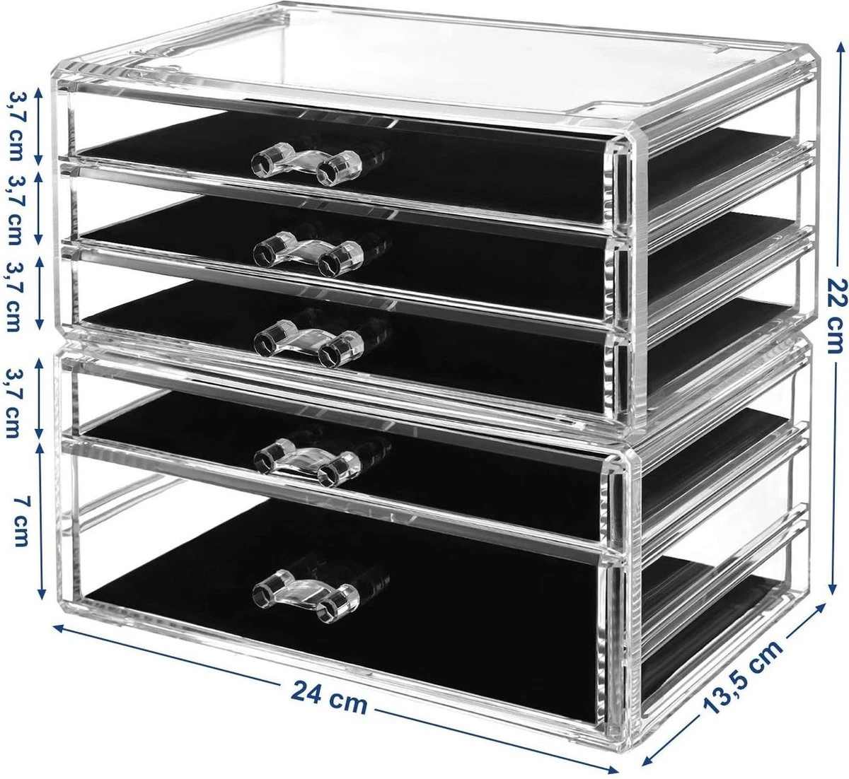 SONGMICS Make-up Organiser, 2-delige Opbergdozen Voor Sieraden En Cosmetica, Stapelbaar, Met 5 Laden, Transparant Polystyreen JMU32TP 5 SONGMICS Make-up Organiser, 2-delige Opbergdozen Voor Sieraden En Cosmetica, Stapelbaar, Met 5 Laden, Transparant Polystyreen JMU32TP - Afbeelding 5