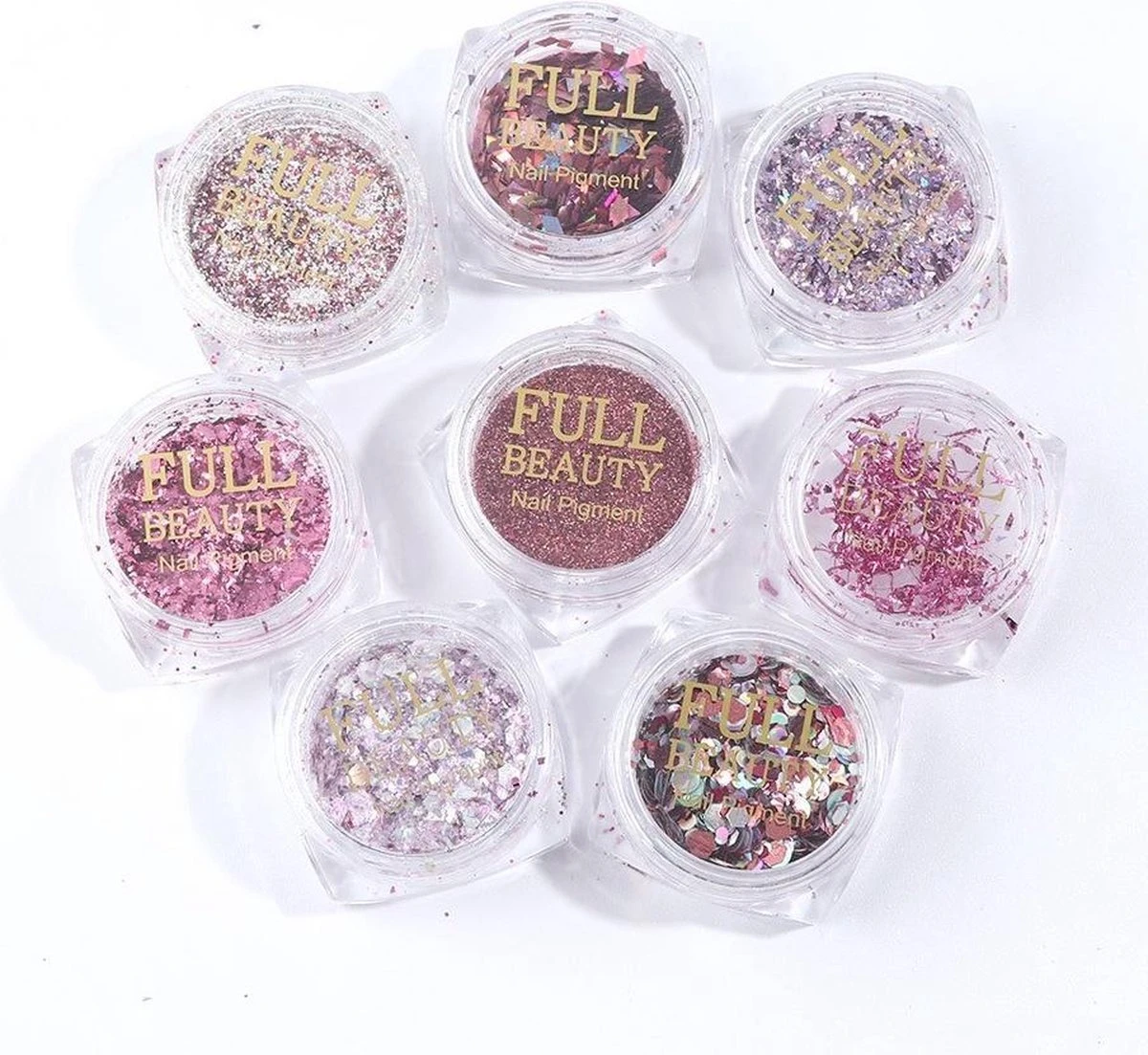 Glitter Poeder Nail Art Set - 8 Stuks - Rosé / Zilver / Roze / Glinster - Nagel Decoratie Strass 4 Glitter Poeder Nail Art Set - 8 Stuks - Rosé / Zilver / Roze / Glinster - Nagel Decoratie Strass - Afbeelding 4
