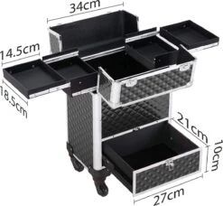 Monkey's Aluminium Kapperskoffer - Zwart - Beauty Case - Cosmeticakoffer - Make-upkoffer - Trolley - 360 Graden Wielen - 34 X 24 X 55.5 Cm -Cosmetica Winkel 1200x1107 8