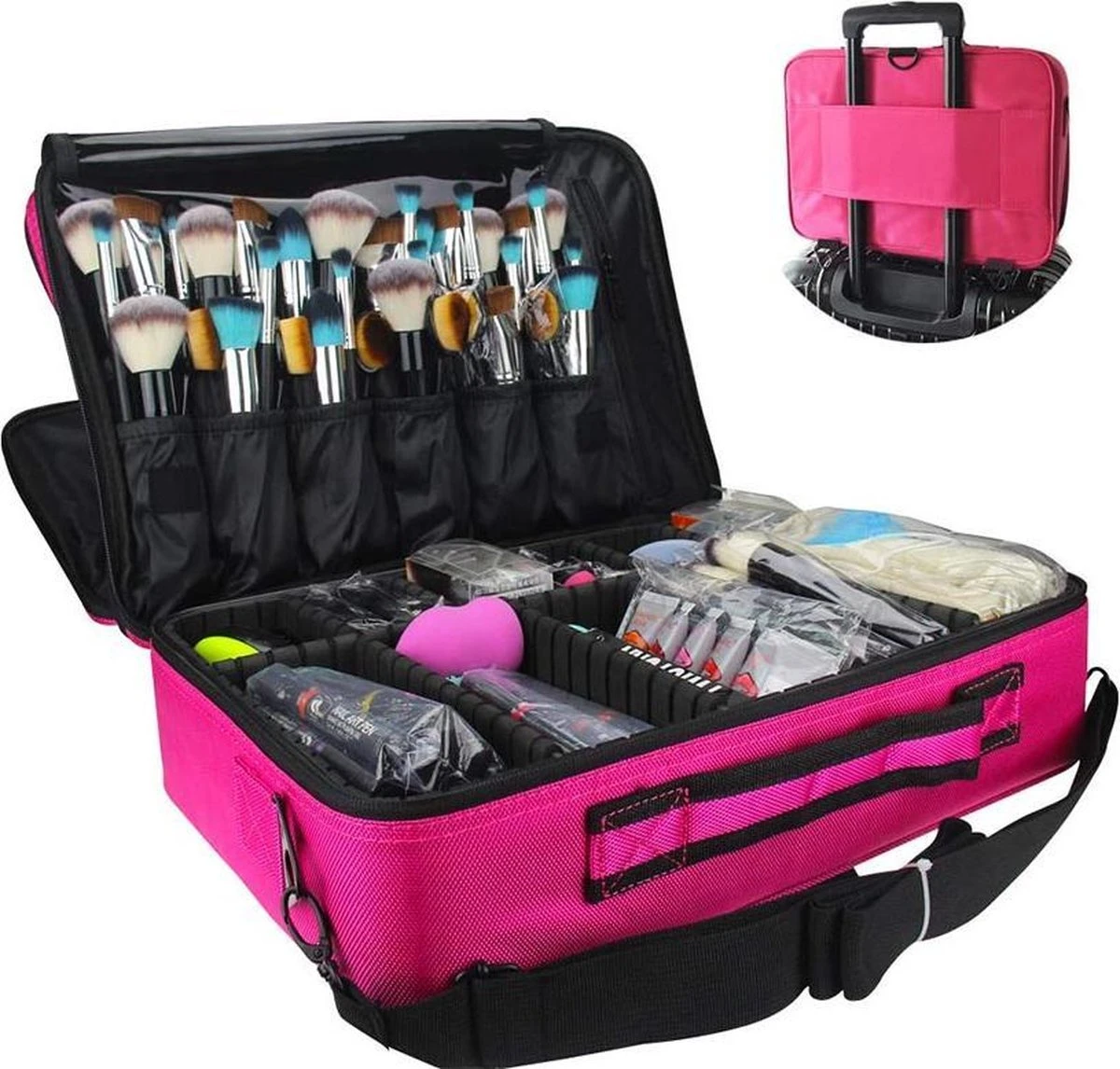 Cosmetica Koffer - Make-up Koffer Met Verstelbare Vakken - Visagie En Nagelstyliste Beauty Koffer - 40x30x14CM - Roze 4 Cosmetica Koffer - Make-up Koffer Met Verstelbare Vakken - Visagie En Nagelstyliste Beauty Koffer - 40x30x14CM - Roze - Afbeelding 4