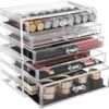 SONGMICS Make-up Organiser, 2-delige Opbergdozen Voor Sieraden En Cosmetica, Stapelbaar, Met 5 Laden, Transparant Polystyreen JMU32TP