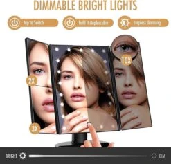 UNIQ Trifold Make Up Spiegel Met LED Verlichting En 2 Vergrootspiegels - Staande Spiegel - 21 LED-lampjes - Op Batterijen En USB (kabel Incl) - Zwart 10 UNIQ Trifold Make Up Spiegel Met LED Verlichting En 2 Vergrootspiegels - Staande Spiegel - 21 LED-lampjes - Op Batterijen En USB (kabel Incl) - Zwart -Cosmetica Winkel 1200x1153 14