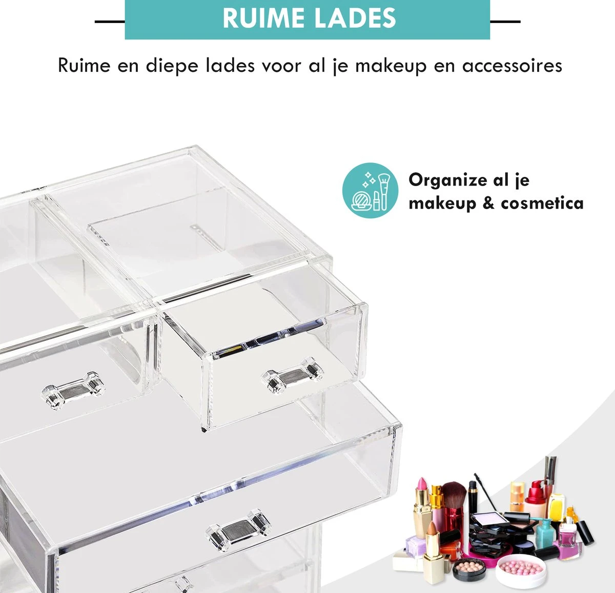 Merkloos XL Make-Up Organizer - 22 Opbergvakken - Tweedelig - Acryl 5 Merkloos XL Make-Up Organizer - 22 Opbergvakken - Tweedelig - Acryl - Afbeelding 5