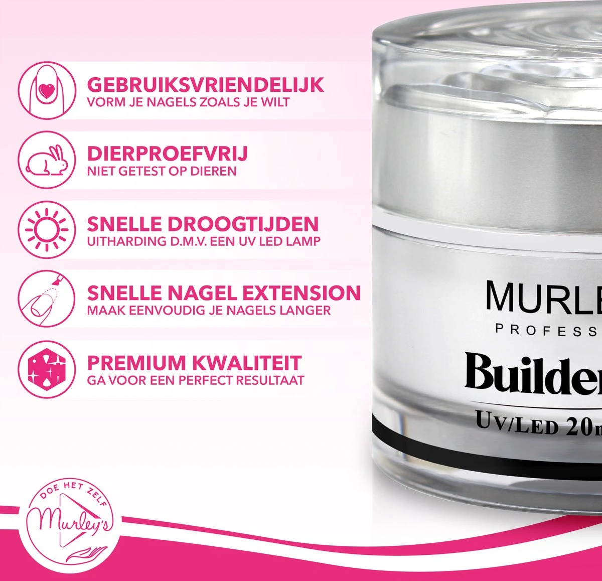 MURLEY'S Builder Gel UV-LED Builder Gel Voor Gelnagels Transparant 20 Ml Op Acrylbasis. Verlengen En Vormen Van De Nagels. 2 MURLEY'S Builder Gel UV-LED Builder Gel Voor Gelnagels Transparant 20 Ml Op Acrylbasis. Verlengen En Vormen Van De Nagels. - Afbeelding 2
