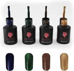 Merkloos #GLITTERSERIE - Influence Gellac - UV / LED Gellak - Gel Nagellak - Gel Lak - Valentijns Cadeau - Kado Voor Haar Vrouw - Valentijns Cadeau - Glitter / Blauw / Groen / Bruin / Rose Goud - Startersset - 4 X 10 Ml