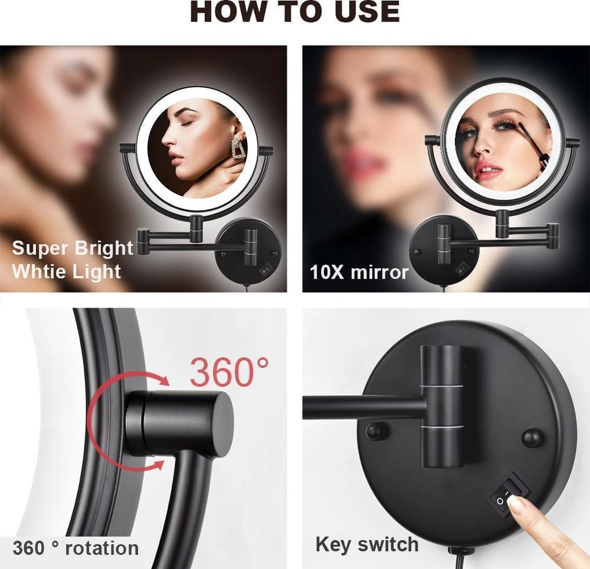 SaniDreams Thora - Make-up Spiegel-rond-zwart-10x Vergroot 3 SaniDreams Thora - Make-up Spiegel-rond-zwart-10x Vergroot - Afbeelding 3