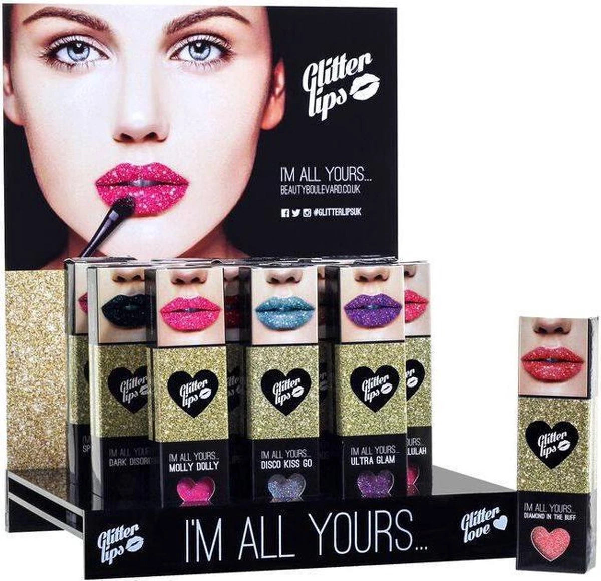 Glitterlips Midas Kiss 3 Piece Gift Set: Gloss Bond 3.5ml - Glitter 3g - Lip Brush 2 Glitterlips Midas Kiss 3 Piece Gift Set: Gloss Bond 3.5ml - Glitter 3g - Lip Brush - Afbeelding 2