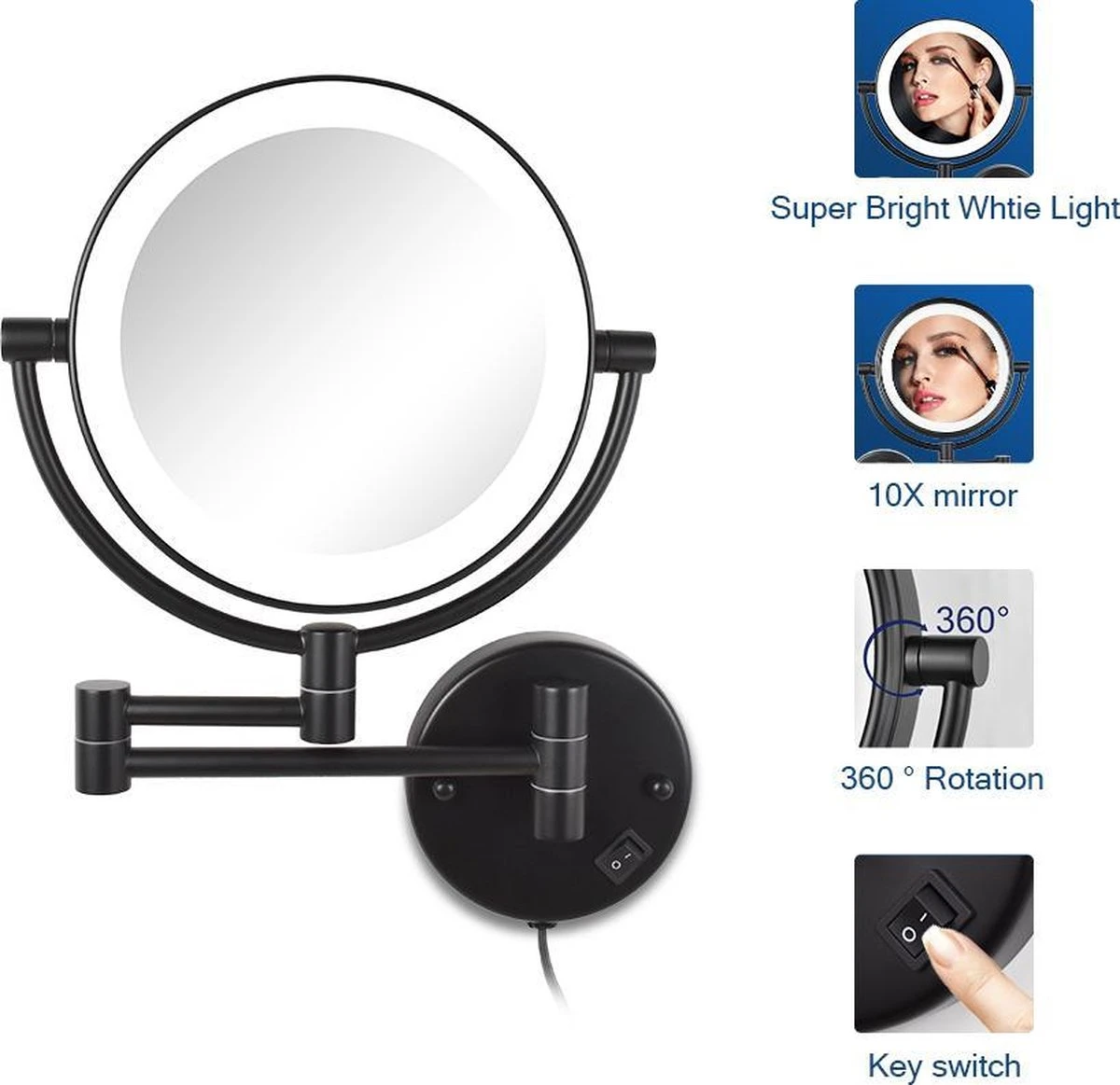 SaniDreams Thora - Make-up Spiegel-rond-zwart-10x Vergroot 5 SaniDreams Thora - Make-up Spiegel-rond-zwart-10x Vergroot - Afbeelding 5