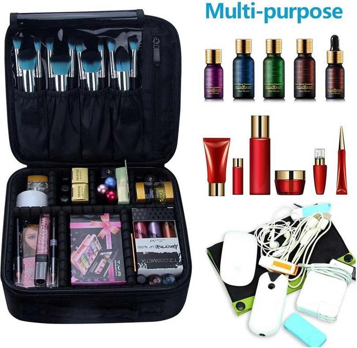 Cosmetica Koffer - Make-up Koffer Met Verstelbare Vakken - Visagie En Nagelstyliste Beauty Koffer - 26x23x9CM 2 Cosmetica Koffer - Make-up Koffer Met Verstelbare Vakken - Visagie En Nagelstyliste Beauty Koffer - 26x23x9CM - Afbeelding 2
