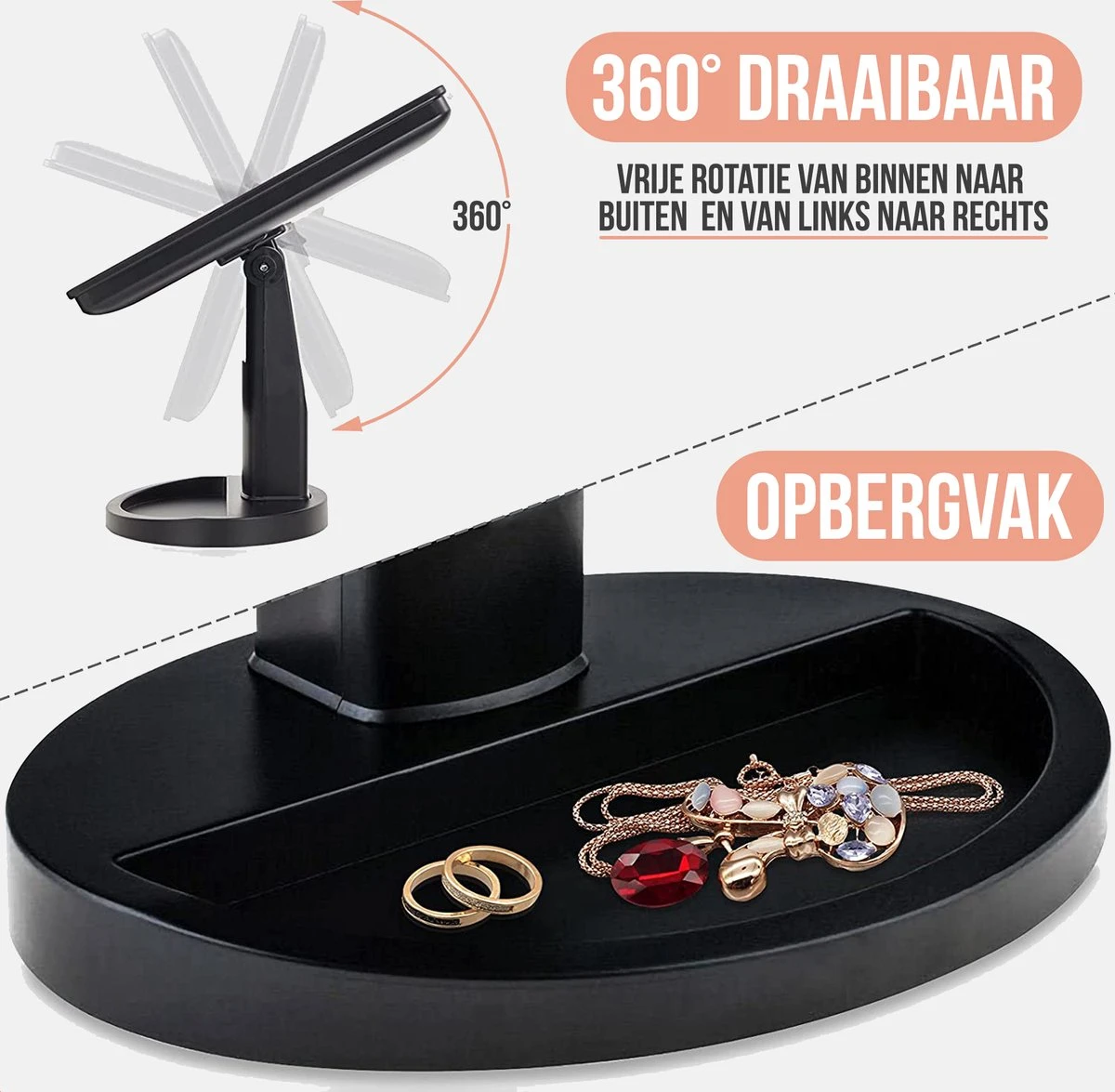 Strex Make Up Spiegel Met LED Verlichting - 3 Verlichtingsmodus - 1/10x Vergroting - 360° Verstelbaar 6 Strex Make Up Spiegel Met LED Verlichting - 3 Verlichtingsmodus - 1/10x Vergroting - 360° Verstelbaar - Afbeelding 6