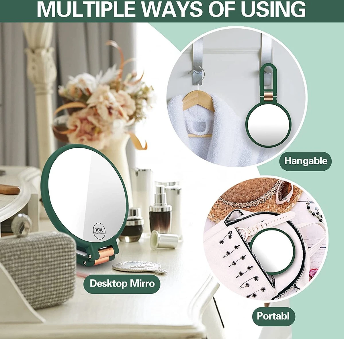 FOGARI Handspiegel Met 1 X 10 X Vergroting, Dubbelzijdige Make-upspiegel, Draagbare Kleine Spiegel, Inklapbare Verstelbare Spiegel Met Handvat, Ronde Reisspiegel, Make-upspiegel, Tafelspiegel, 360 Graden Draaibaar 5 FOGARI Handspiegel Met 1 X 10 X Vergroting, Dubbelzijdige Make-upspiegel, Draagbare Kleine Spiegel, Inklapbare Verstelbare Spiegel Met Handvat, Ronde Reisspiegel, Make-upspiegel, Tafelspiegel, 360 Graden Draaibaar - Afbeelding 5