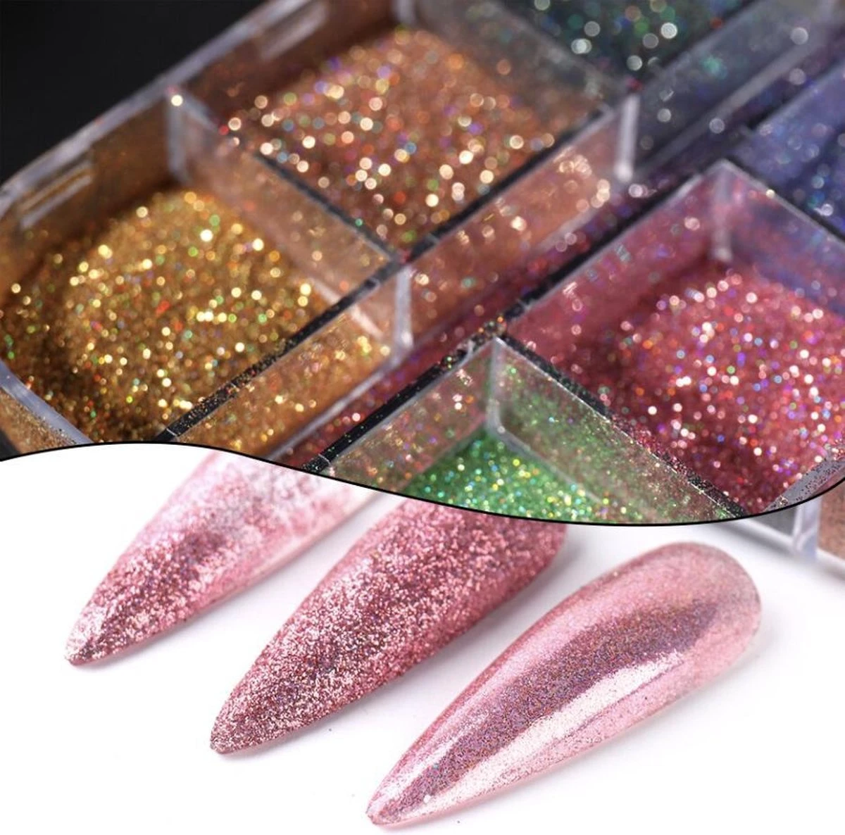 GUAPÀ - Nagel Nail Art Holografische Glitter Poeder - Diverse Kleuren - 12 Stuks 4 GUAPÀ - Nagel Nail Art Holografische Glitter Poeder - Diverse Kleuren - 12 Stuks - Afbeelding 4