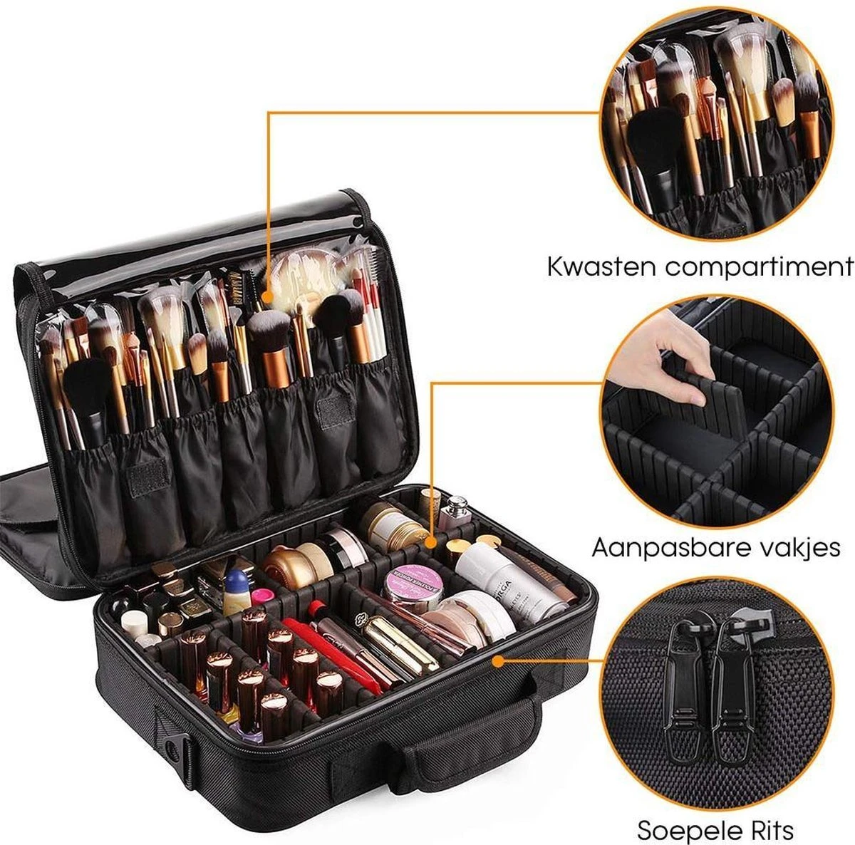 Cosmetica Koffer - Make-up Koffer Met Verstelbare Vakken - Visagie En Nagelstyliste Beauty Koffer - 40x30x14CM 4 Cosmetica Koffer - Make-up Koffer Met Verstelbare Vakken - Visagie En Nagelstyliste Beauty Koffer - 40x30x14CM - Afbeelding 4