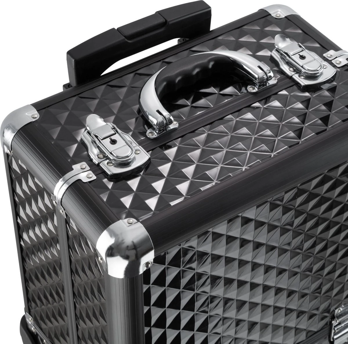 Dreamble Make-up Koffer - Make-up Trolley - Zwart - Rijdbaar - Met Wieltjes - Compact - 8 Vakken - Met Slot - 2 Sleutels 4 Dreamble Make-up Koffer - Make-up Trolley - Zwart - Rijdbaar - Met Wieltjes - Compact - 8 Vakken - Met Slot - 2 Sleutels - Afbeelding 4