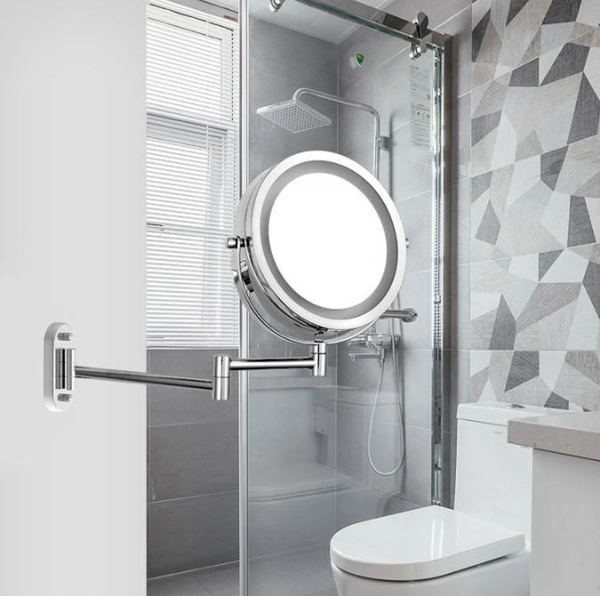 360° Draaibaar LED Scheerspiegel Met 5X Vergroting - 3 Lichtstanden - Dimstanden - Badkamerspiegel Met Natuurlijk Licht - Make-up Spiegel - Draadloos - Werkt Op Batterijen 1 360° Draaibaar LED Scheerspiegel Met 5X Vergroting - 3 Lichtstanden - Dimstanden - Badkamerspiegel Met Natuurlijk Licht - Make-up Spiegel - Draadloos - Werkt Op Batterijen