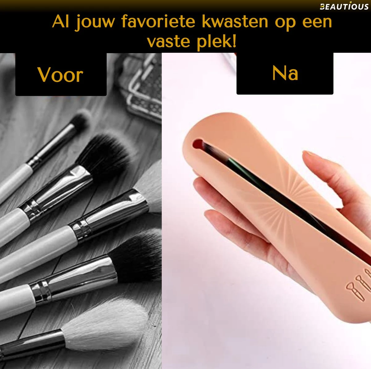 Beautious® Make Up Organizer - Beauty Organizer - Kwastenhouder - Compact - Siliconen - Khaki 2 Beautious® Make Up Organizer - Beauty Organizer - Kwastenhouder - Compact - Siliconen - Khaki - Afbeelding 2