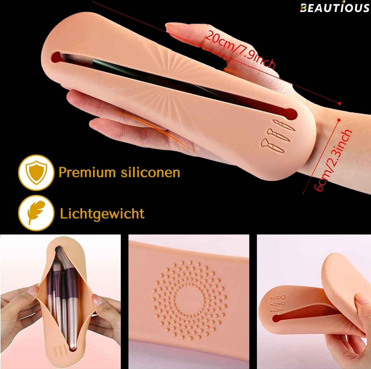 Beautious® Make Up Organizer - Beauty Organizer - Kwastenhouder - Compact - Siliconen - Khaki 4 Beautious® Make Up Organizer - Beauty Organizer - Kwastenhouder - Compact - Siliconen - Khaki - Afbeelding 4