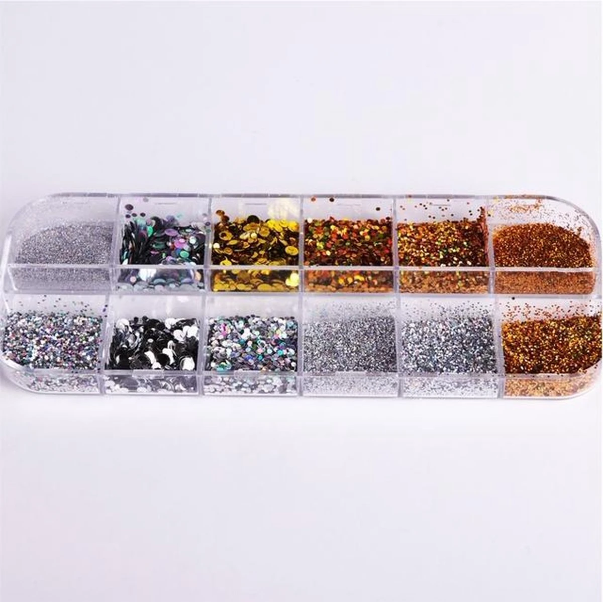 Glitter Poeder Nail Art Set - 12 Stuks - Goud / Zilver / Brons - Nagel Decoratie Strass 4 Glitter Poeder Nail Art Set - 12 Stuks - Goud / Zilver / Brons - Nagel Decoratie Strass - Afbeelding 4